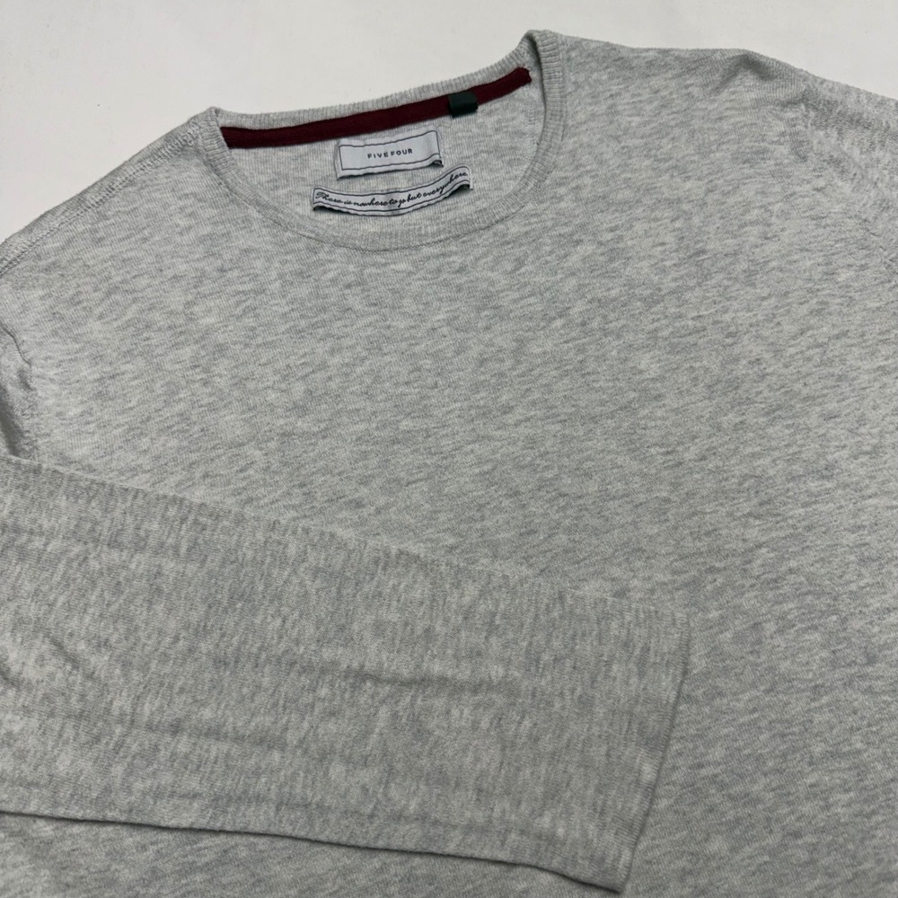 Five Four Mens XL Gray Lightweight Sweater 100% Cotton Long Sleeve Crewneck